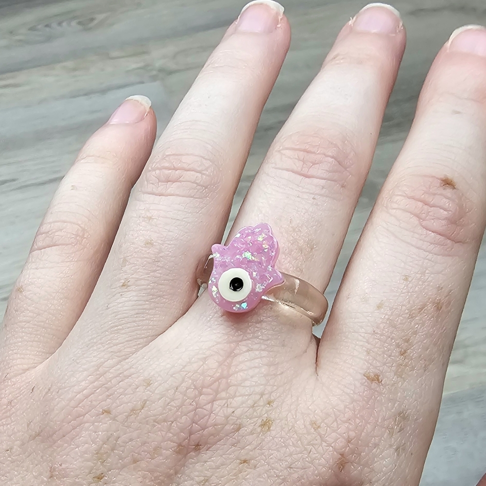 Hamsa Evil Eye Sparkle Ring Magenta Y2K - Picture 5 of 7